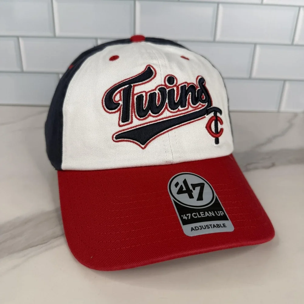Minnesota Twins Hat Cap Strap Back Mens Adjustable Navy Red 47 Baseball Script